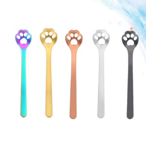 Cabilock 5pcs Cartoon Stainless Steel Coffee Spoon Metal Teaspoons Dessert Spoon Cat Paw Dog Paw Shaped Decorative Appetizer Tableware Spoons