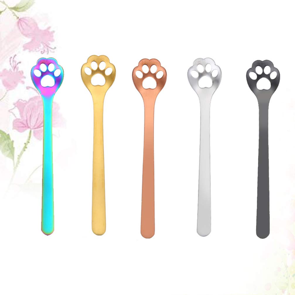 Cabilock 5pcs Cartoon Stainless Steel Coffee Spoon Metal Teaspoons Dessert Spoon Cat Paw Dog Paw Shaped Decorative Appetizer Tableware Spoons