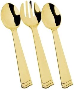 lillian collection premium gold polished serving utensils - pack of 3 - extra heavy weight plastic for parties & events