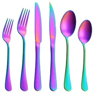 joincook matte silverware set with steak knives,stainless steel flatware set,24 pieces set cutlery utensils set service for 4,spoons and forks set, dishwasher safe