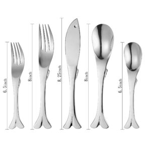 Supreme Housewares 20-Piece Fish Shaped Flatware Set, 18/8 Stainless Steel Silverware Cutlery Set, Service for 4, Mirror Polished, Dishwasher Safe (Fish)