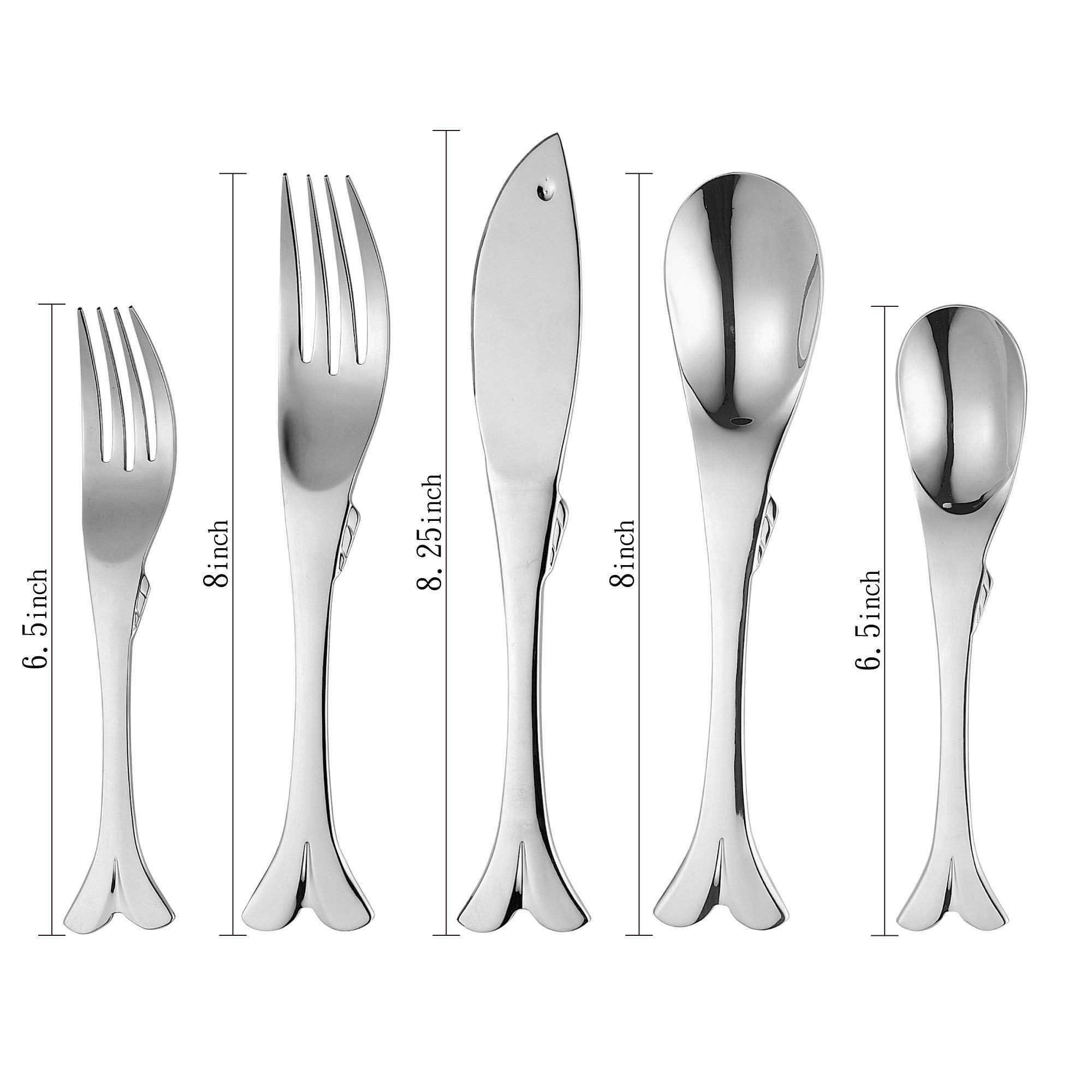 Supreme Housewares 20-Piece Fish Shaped Flatware Set, 18/8 Stainless Steel Silverware Cutlery Set, Service for 4, Mirror Polished, Dishwasher Safe (Fish)