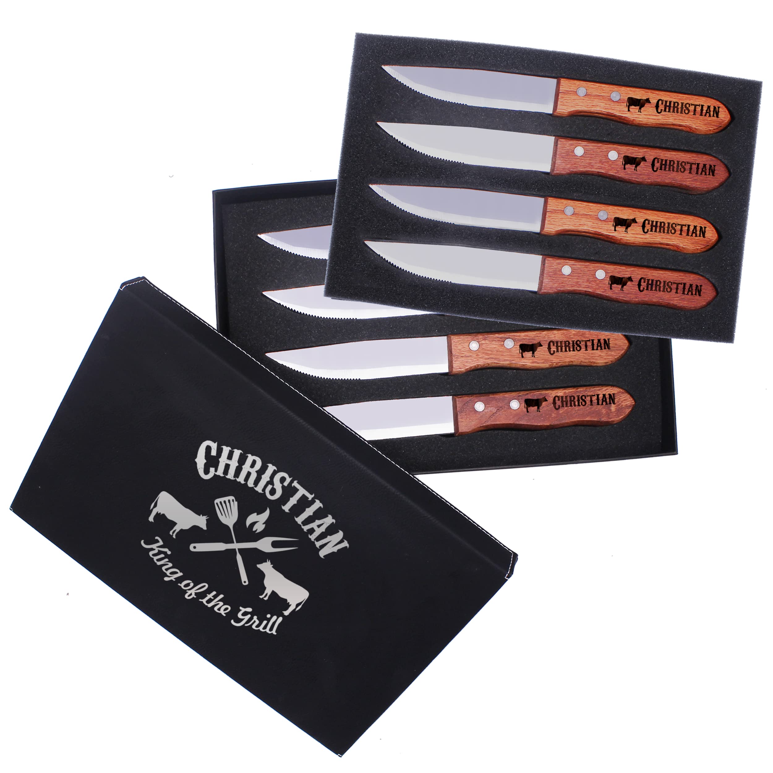 The Wedding Party Store Personalized Steak Knives Gift Set of 4, 6, 8 with Oak Wood Handles (Set of 8)