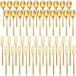 48 pcs forks and spoons set for 24, stainless steel flatware cutlery set mirror polished kitchen utensil set, 6.5 inch forks and 7.3 inch spoons for home kitchen restaurant, dishwasher safe (gold)
