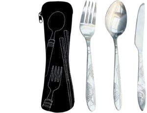 silverware flatware set, rilexawhile set of 1 stainless steel reusable utensils to go lunch set, camping flatware set knife, fork and spoon 3-piece, for camping and travel