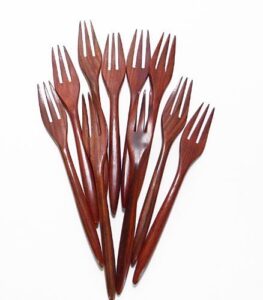 lot of 10 pcs. x 5" wooden small forks dessert fork handmade rosewood