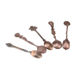 tighall vintage royal style carved coffee spoon dessert spoons antique teaspoon mini tableware ice cream decorative spoons for cafe kitchen dining bar (5pcs, red bronze)