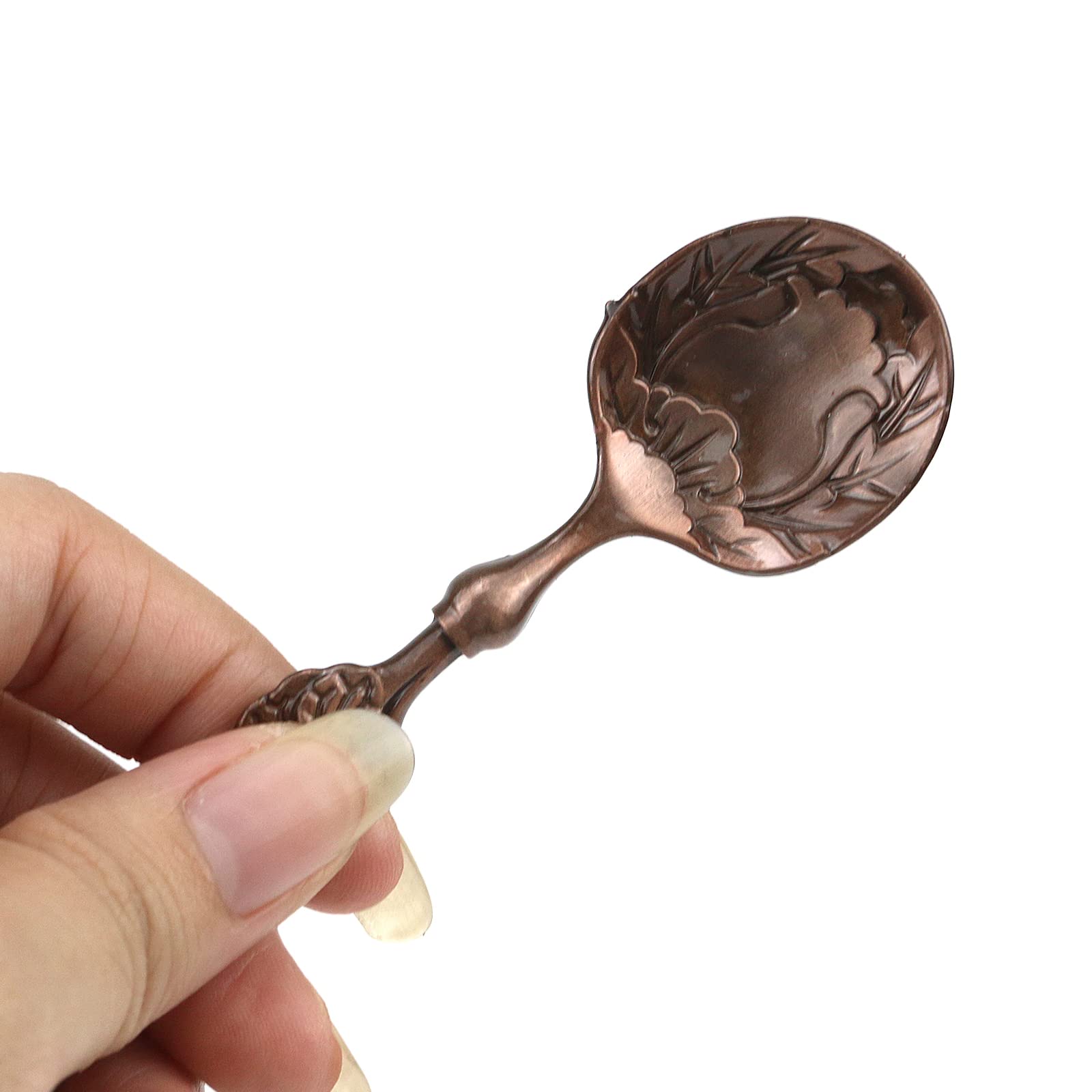 Tighall Vintage Royal Style Carved Coffee Spoon Dessert Spoons Antique Teaspoon Mini Tableware Ice Cream Decorative Spoons for Cafe Kitchen Dining Bar (5PCS, Red Bronze)