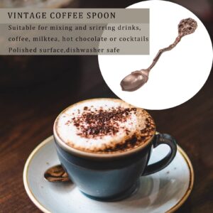 Tighall Vintage Royal Style Carved Coffee Spoon Dessert Spoons Antique Teaspoon Mini Tableware Ice Cream Decorative Spoons for Cafe Kitchen Dining Bar (5PCS, Red Bronze)