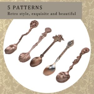 Tighall Vintage Royal Style Carved Coffee Spoon Dessert Spoons Antique Teaspoon Mini Tableware Ice Cream Decorative Spoons for Cafe Kitchen Dining Bar (5PCS, Red Bronze)