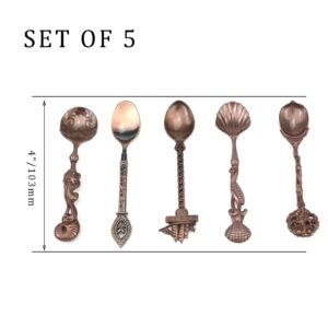 Tighall Vintage Royal Style Carved Coffee Spoon Dessert Spoons Antique Teaspoon Mini Tableware Ice Cream Decorative Spoons for Cafe Kitchen Dining Bar (5PCS, Red Bronze)