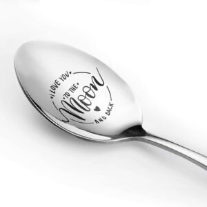 topkoutáli 1 set engraved stainless steel spoon gift i love you to the moon and back spoon dessert spoon ice cream spoon with gift box for girlfriend couple birthday anniversary valentine's day gift