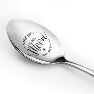 topkoutáli 1 Set Engraved Stainless Steel Spoon Gift I Love You To The Moon And Back Spoon Dessert Spoon Ice Cream Spoon With Gift Box For Girlfriend Couple Birthday Anniversary Valentine's Day Gift