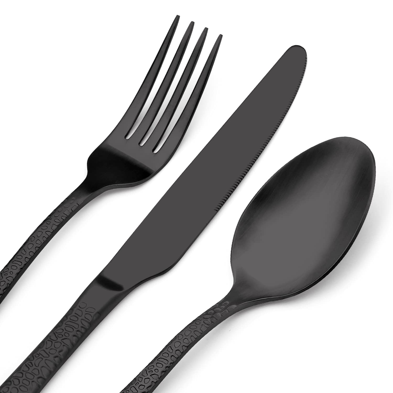 GIOCOCO Matte Black Silverware Set - Stainless Steel 20 PCS Satin Finish Utensils Set, Hammered Tableware Set Cutlery Set Service for 4, Dishwasher Safe Flatware Set for Home Kitchen and Restaurant