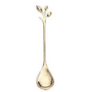 idiytip twig leaf long handle spoon stainless steel stirring spoons cake sugar soup tea dessert coffee spoon(golden spoon)