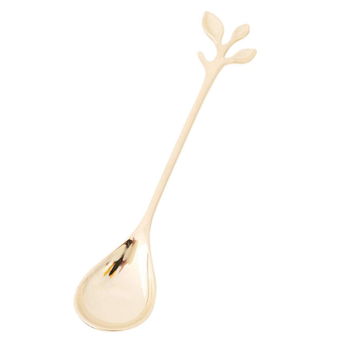 Idiytip Twig Leaf Long Handle Spoon Stainless Steel Stirring Spoons Cake Sugar Soup Tea Dessert Coffee Spoon(Golden spoon)