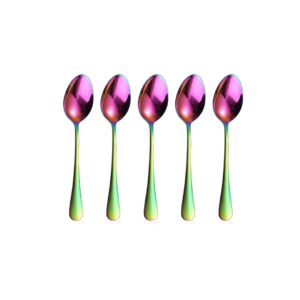 stainless steel spoon, soup spoon,mirror finish spoons,kitchen serving spoons,coffee spoon，dessert spoon, ice cream spoons for soup rice tea milk coffee dessert (5 pcs,bright color)