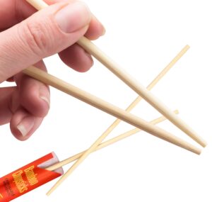 eco-friendly, disposable 9 in bamboo chopsticks 100 pk. sleeved and separated for use in chinese, hibachi or asian restaurants. splinter-free wrapped to include with carryout, togo and takeout orders
