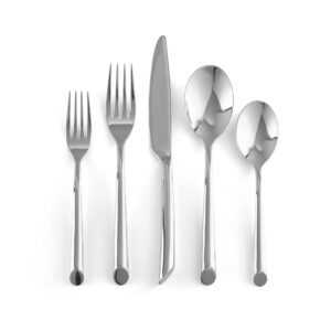 nambe frond 5-piece stainless steel flatware set | 18/10 mirror stainless steel silverware cutlery set | designed for home kitchens, hotel, or restaurant use | service for 1 | dishwasher safe