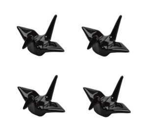 japanbargain, porcelain chopstick rest, origami crane shape, set of 4 (black)