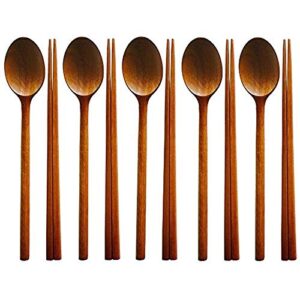 5 set of spoons and chopsticks handmade cutlery tableware spoons wooden korean jujube tree dinnerware sets combinations utensil