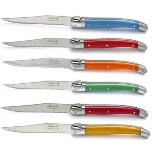 Set of 6 Laguiole steak knives ABS in assorted colors handles - Direct from France