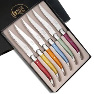 Set of 6 Laguiole steak knives ABS in assorted colors handles - Direct from France