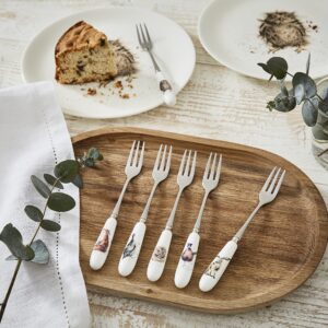 Royal Worcester Wrendale Designs Pastry Forks | 6 Inch Dessert Forks | Set of 6 Forks with Assorted Animal Motifs | Made from Stainless Steel with Porcelain Handles