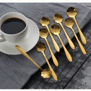 QNCIGER 5-Inch 8 Pcs Flower Spoon Coffee Teaspoon Set, Drink Stirring Spoon for Dessert, Coffee, Ice Cream, Tea (Gold)