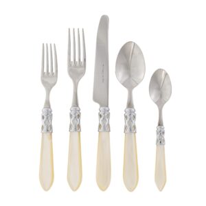 vietri aladdin brilliant ivory 5-piece place setting, 18/10 stainless steel forks spoons & knife
