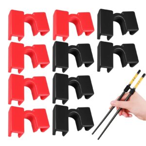 10 pcs reusable chopstick helpers training chopsticks plastic hinges connector training chopstick for beginner trainers (black+red)