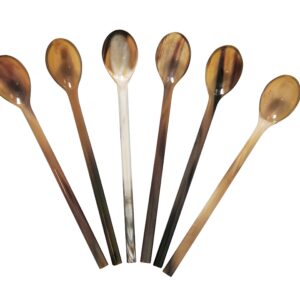 Marycrafts Set of 6 Long Light Shade Buffalo Horn Caviar Spoons 7.1"