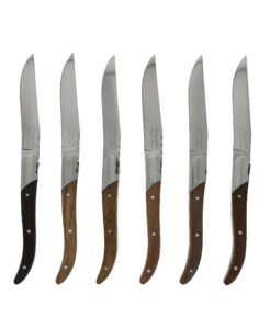french home set of 6 laguiole connoisseur assorted wood steak knives, multicolor
