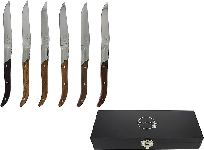 French Home Set of 6 Laguiole Connoisseur Assorted Wood Steak Knives, Multicolor