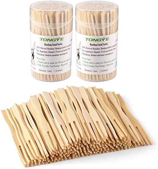 Tongye Banboo Forks 3.5 inch 220 Pcs & Bamboo Skewes 4 inch 200 Pcs