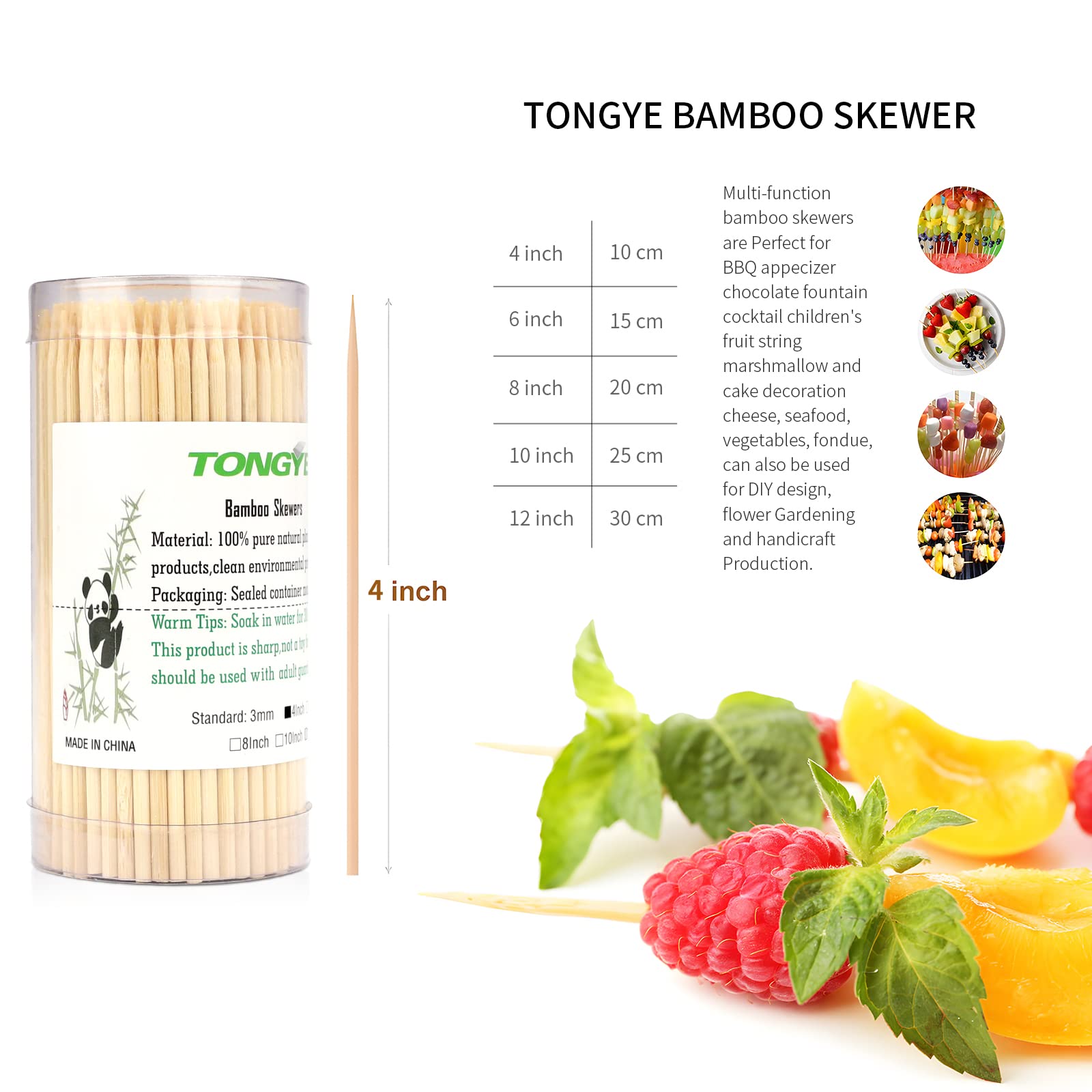 Tongye Banboo Forks 3.5 inch 220 Pcs & Bamboo Skewes 4 inch 200 Pcs