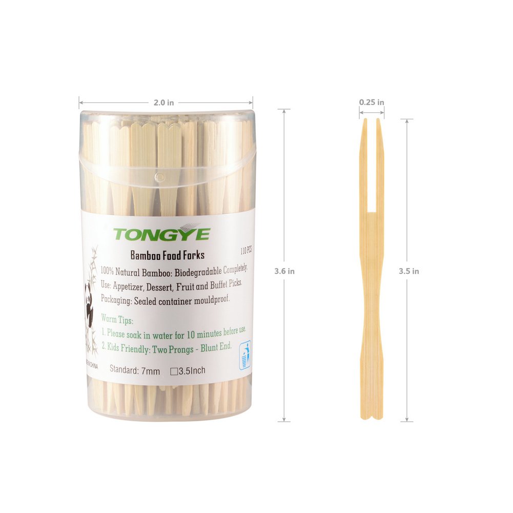 Tongye Banboo Forks 3.5 inch 220 Pcs & Bamboo Skewes 4 inch 200 Pcs