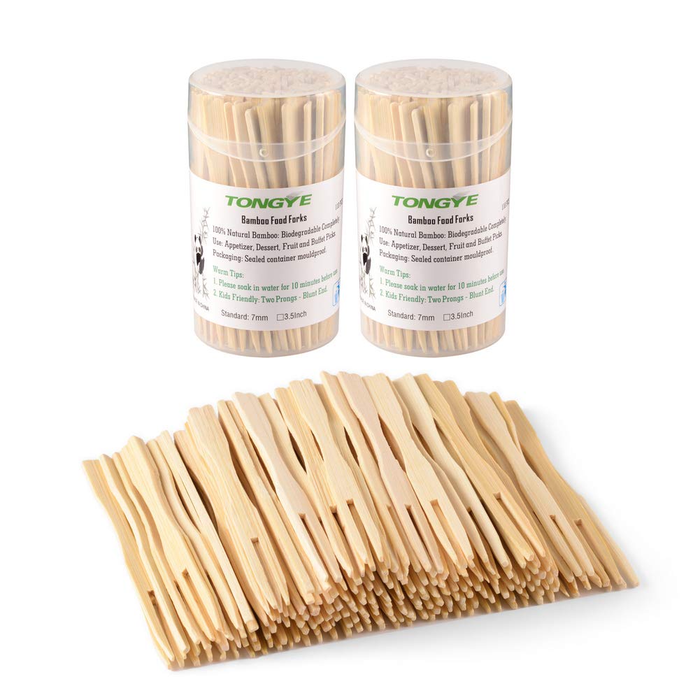 Tongye Banboo Forks 3.5 inch 220 Pcs & Bamboo Skewes 4 inch 200 Pcs