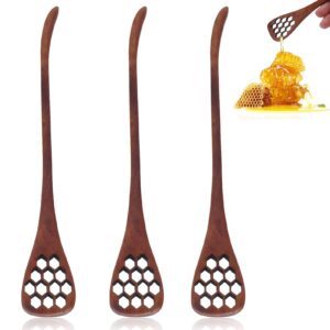 wood honey drizzler 3pcs, honey dipper sticks wooden honey comb honey stick honey dipper spoon coffee stiring spoon syrup dippers(brown)