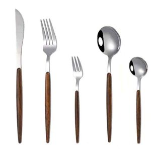 20-piece silverware set with faux wooden handle, stainless steel flatware set, tableware cutlery set for 4 including forks spoons knives, utensil set for home and restaurant,hand wash recommended