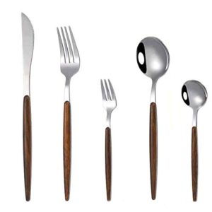 20-Piece Silverware Set with Faux Wooden Handle, Stainless Steel Flatware Set, Tableware Cutlery Set for 4 Including Forks Spoons Knives, Utensil Set for Home and Restaurant,Hand Wash Recommended