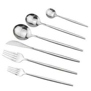 gugrida 36-piece silverware set – 304 stainless steel silver utensil forks spoons knives set, mirror polished cutlery flatware set tableware sets for 6- curved design dishwasher safe (silver)