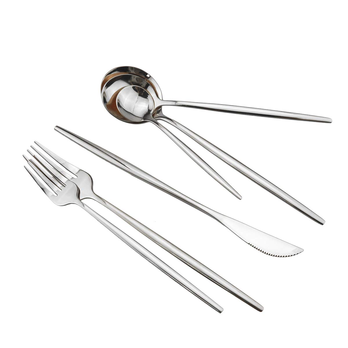 Gugrida 36-Piece Silverware Set – 304 Stainless Steel Silver Utensil Forks Spoons Knives Set, Mirror Polished Cutlery Flatware Set Tableware Sets for 6- Curved Design Dishwasher Safe (Silver)