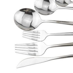 Gugrida 36-Piece Silverware Set – 304 Stainless Steel Silver Utensil Forks Spoons Knives Set, Mirror Polished Cutlery Flatware Set Tableware Sets for 6- Curved Design Dishwasher Safe (Silver)