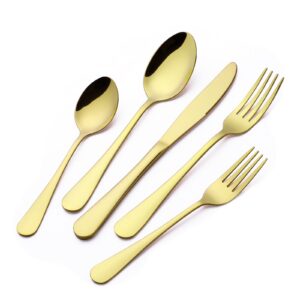 20-piece gold silverware set for 4, suotarn stainless steel kitchen cutlery utensils, restaurant home party flatware, mirror polished, dishwasher safe