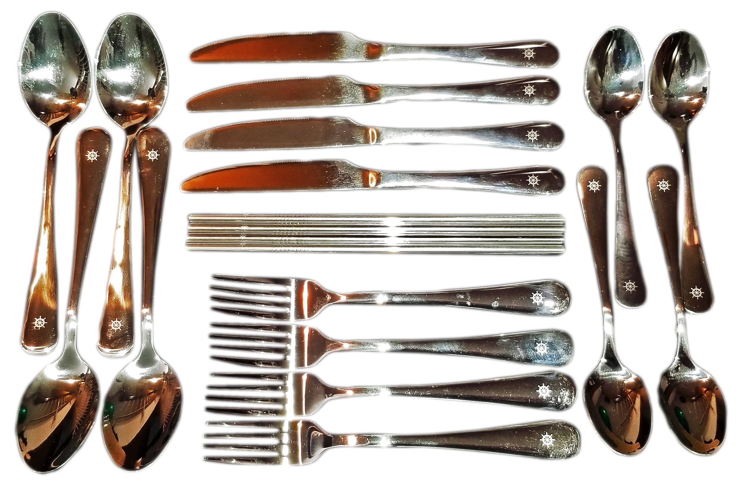 XYZ Boat Supplies - Nautical Design Flatware Cutlery Set - 24 Piece - Stainless Steel - Perfect for Boating, Sailing, Fishing, The Pool, The Beach and More