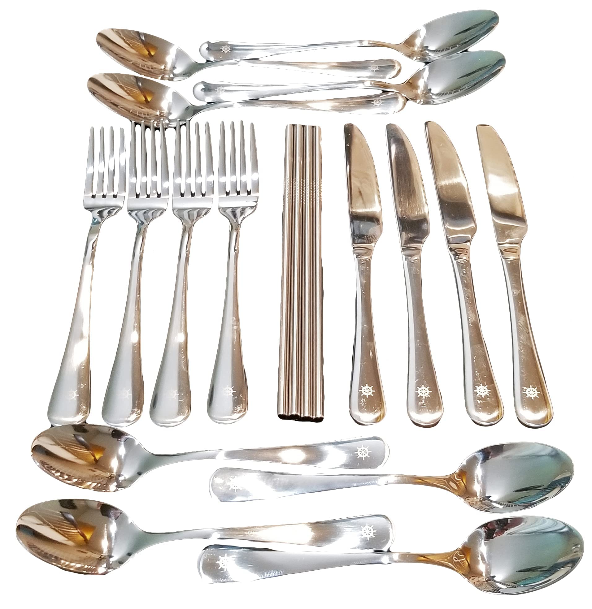 XYZ Boat Supplies - Nautical Design Flatware Cutlery Set - 24 Piece - Stainless Steel - Perfect for Boating, Sailing, Fishing, The Pool, The Beach and More