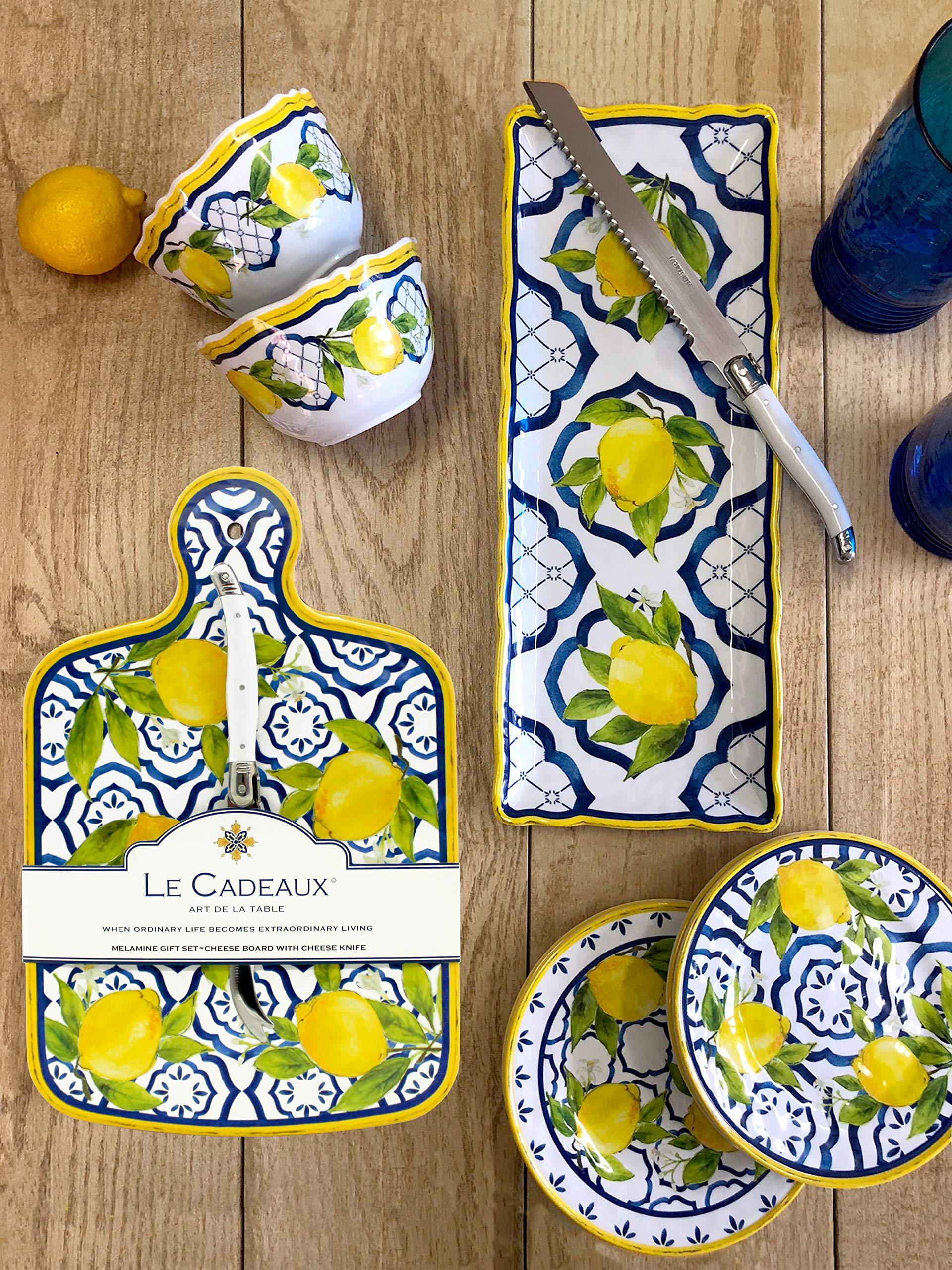 Le Cadeaux Palermo Lemon Basil Melamine Spoon Rest and Tea Towel Set