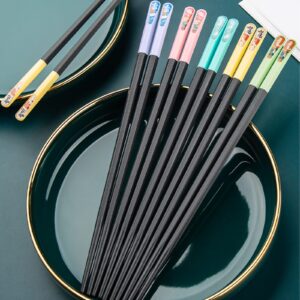 5 Pairs Fiberglass Reusable Chopsticks Dishwasher Safe, Slivek Premium 9.5inch Lightweight Non-slip Chopsticks, Japanese Chinese Korean Chop Sticks Gfit, Black