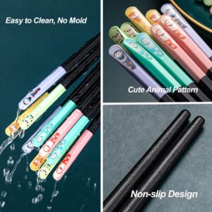 5 Pairs Fiberglass Reusable Chopsticks Dishwasher Safe, Slivek Premium 9.5inch Lightweight Non-slip Chopsticks, Japanese Chinese Korean Chop Sticks Gfit, Black